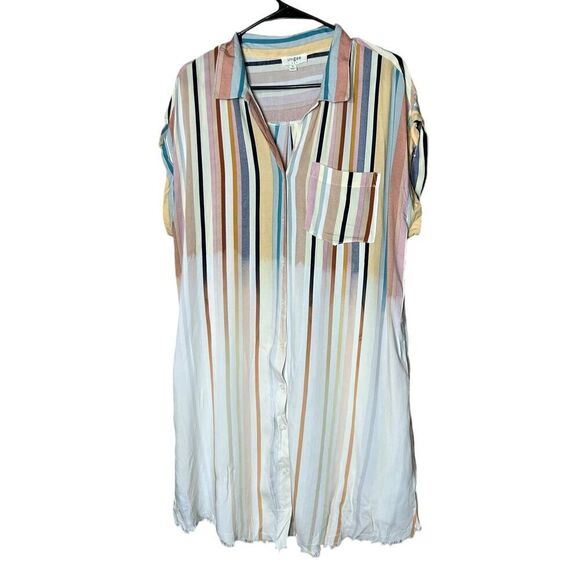 Umgee Striped Short‎ Sleeve Button Down Shirt Dress Size M - Picture 1 of 10
